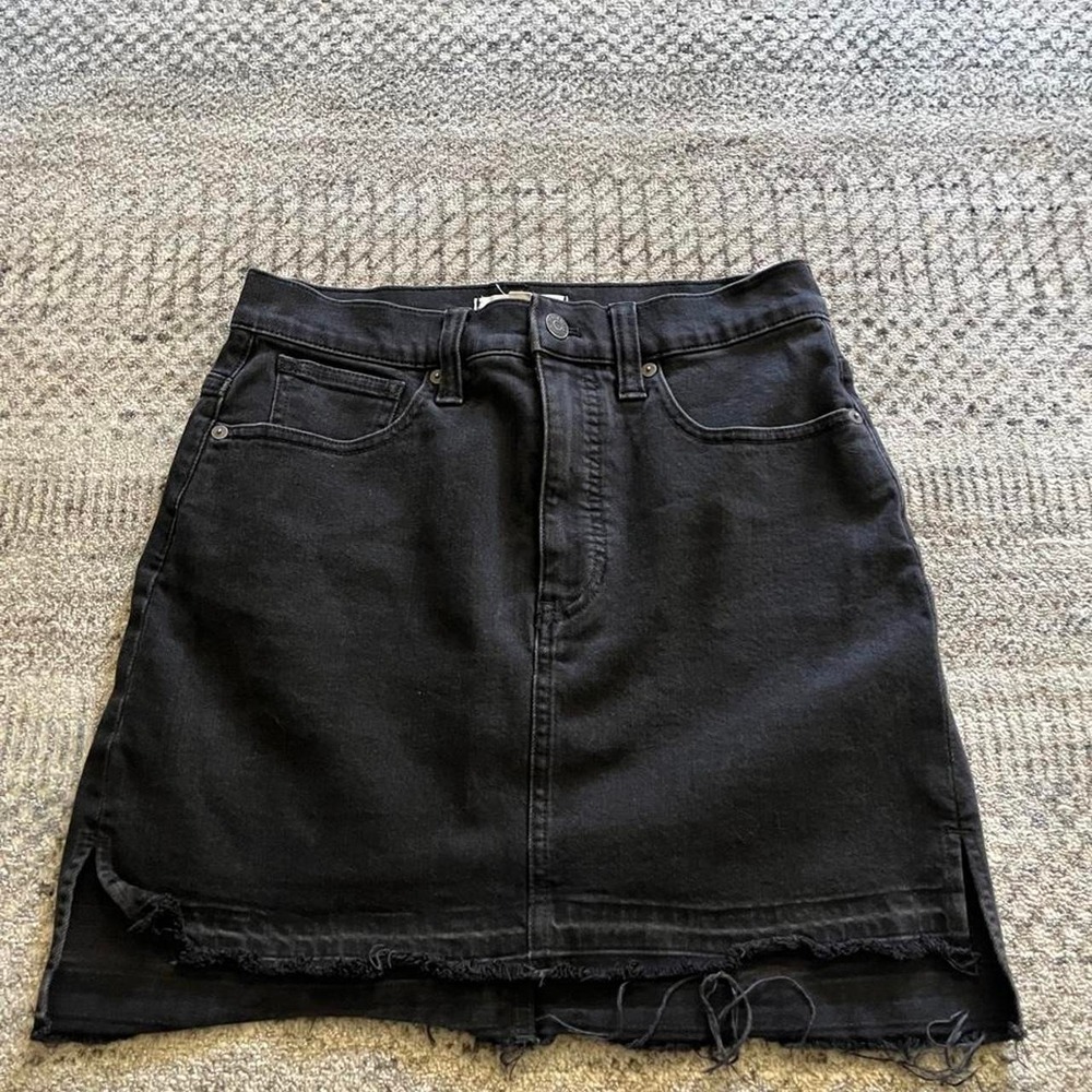 Madewell, black denim frayed miniskirt edgy Goth punk festival